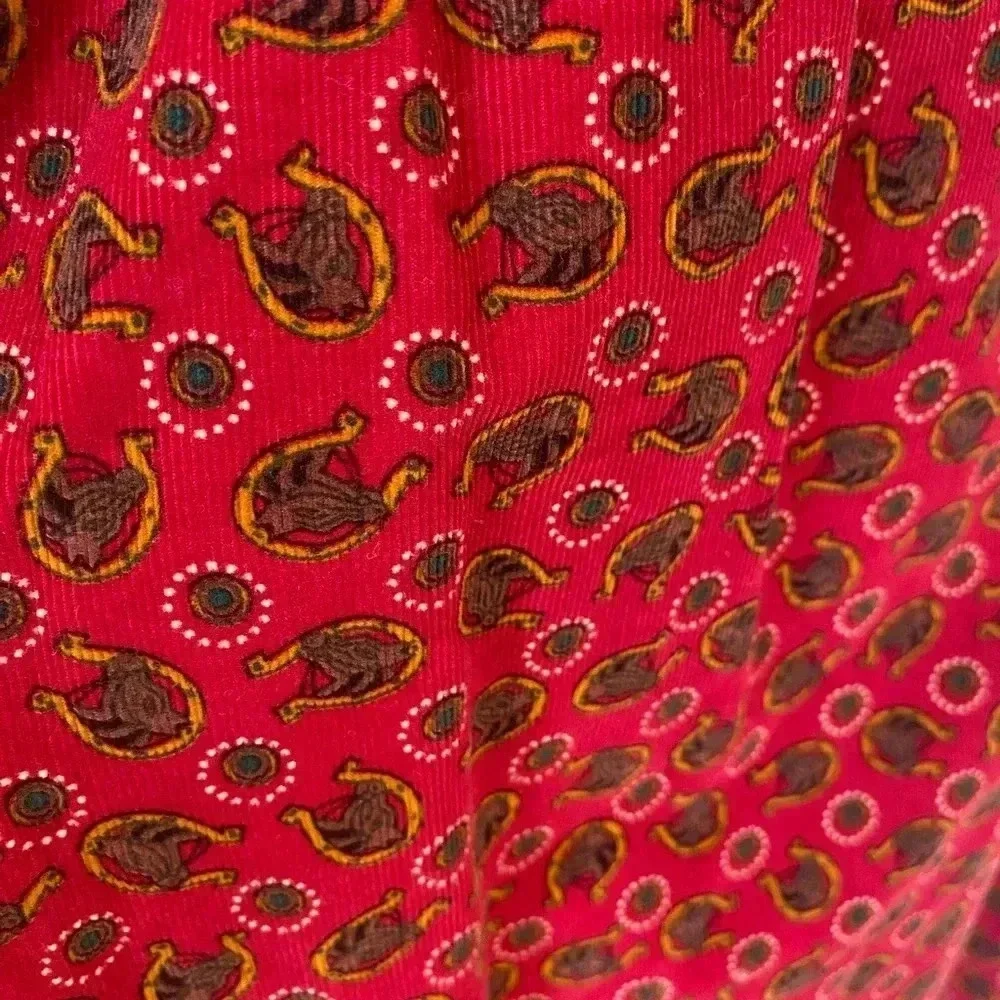 Melissa Burke Vintage Womens Red Corduroy Equestrian Print Cotton Skirt